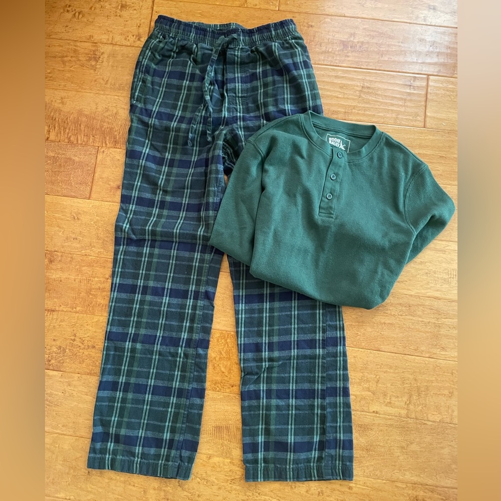 Eddie Bauer Green Plaid Pajama Set men’s XS cotton